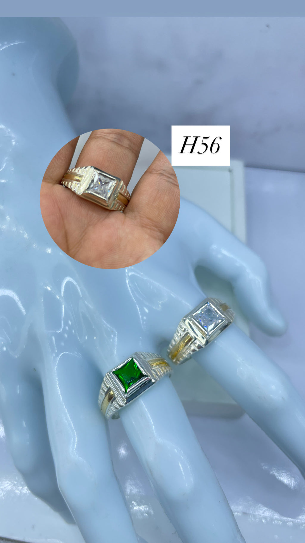 Anillo De Caballero Piedra Cuadrada Verde,Cristal Ref 4272