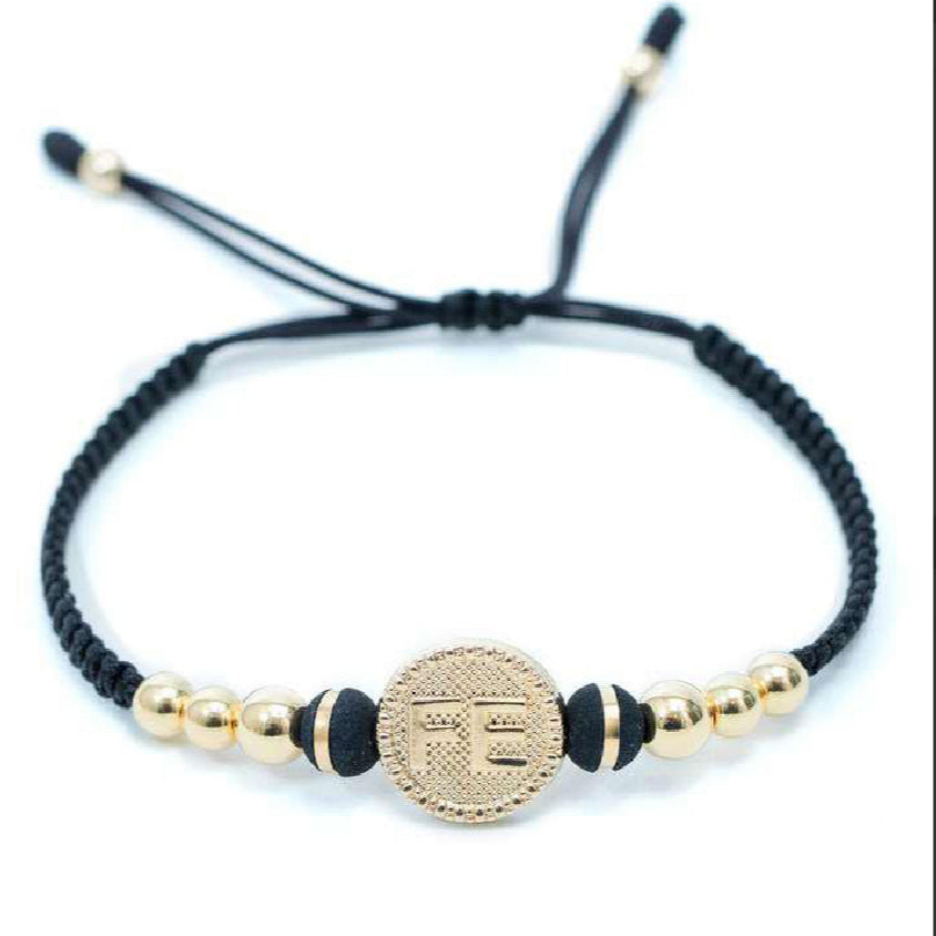 Pulsera tejida dije FE con neopreno y balín #6 y #4