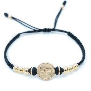 Pulsera tejida dije FE con neopreno y balín #6 y #4