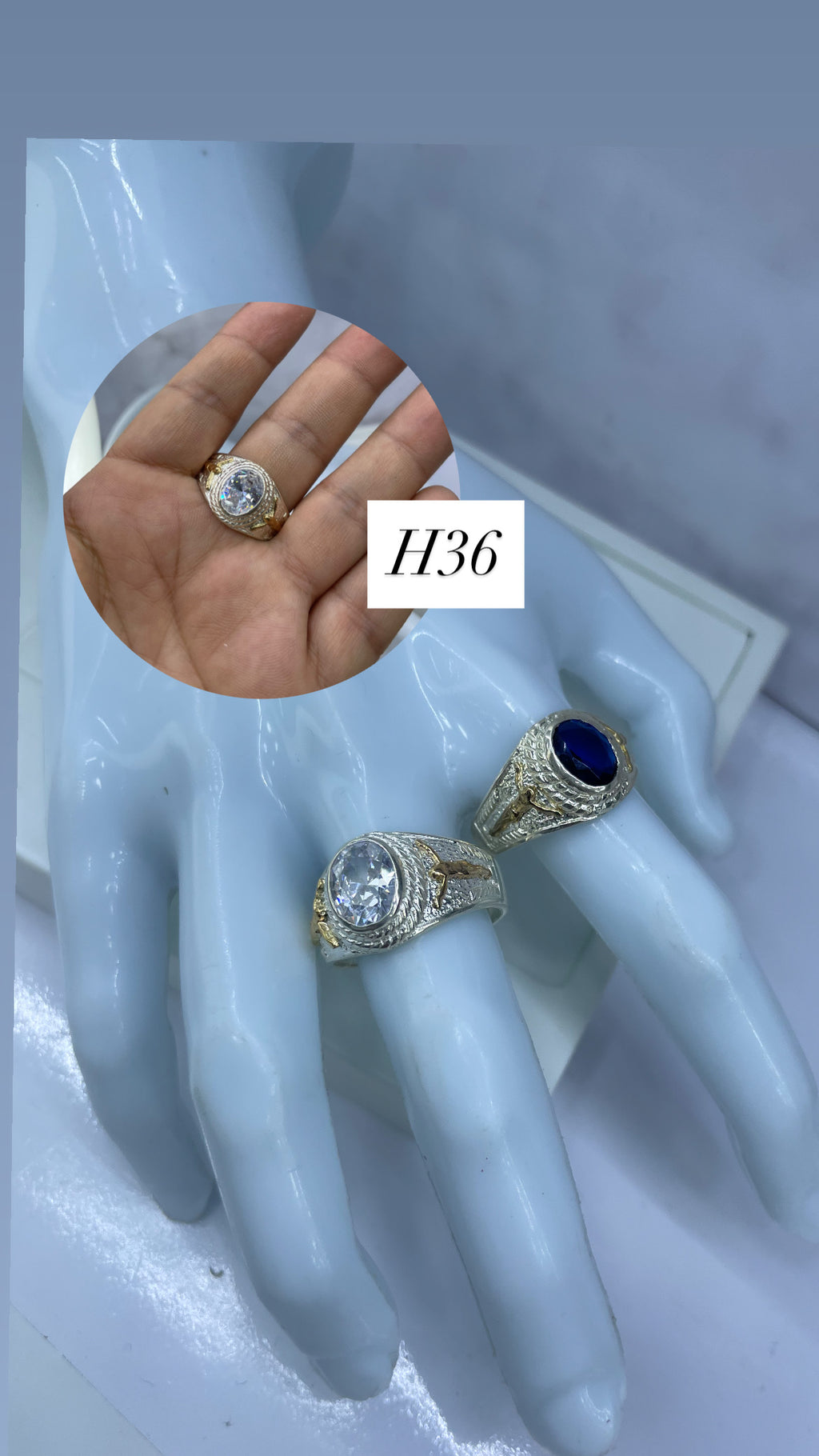 Anillo De Caballero Piedra Grande Azul,Cristal Ref 4272