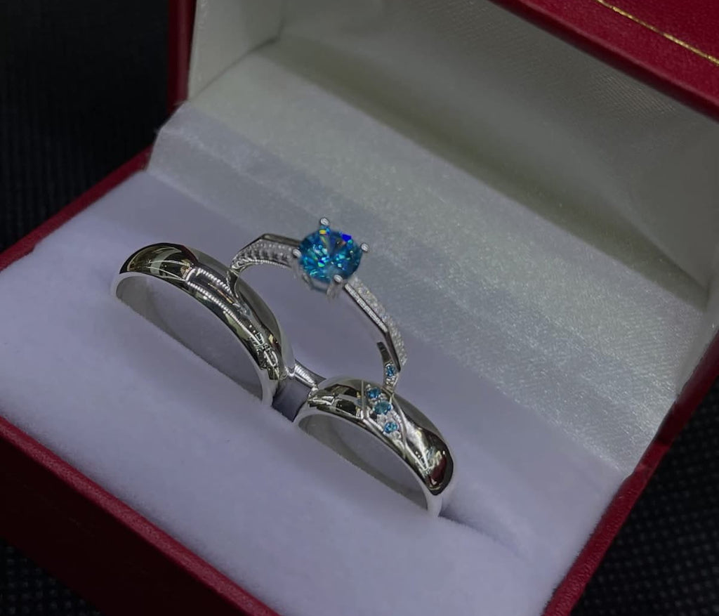 SET DE ARGOLLAS DE MATRIMONIO CON ANILLO DE COMPROMISO CIELO ETERNO REF 5664