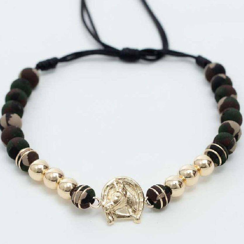 Pulsera tejida herradura de caballo con neopreno y balín #6