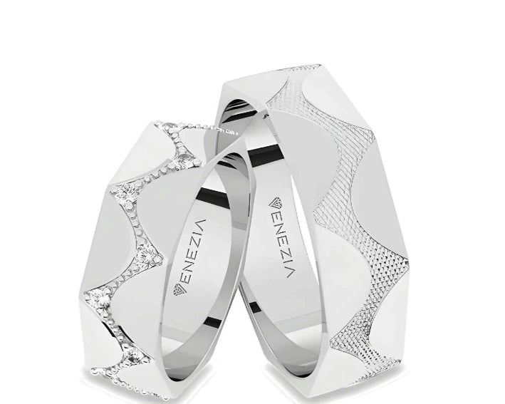 Argollas zit-zat con liso brillante, zircon suizo blanco
