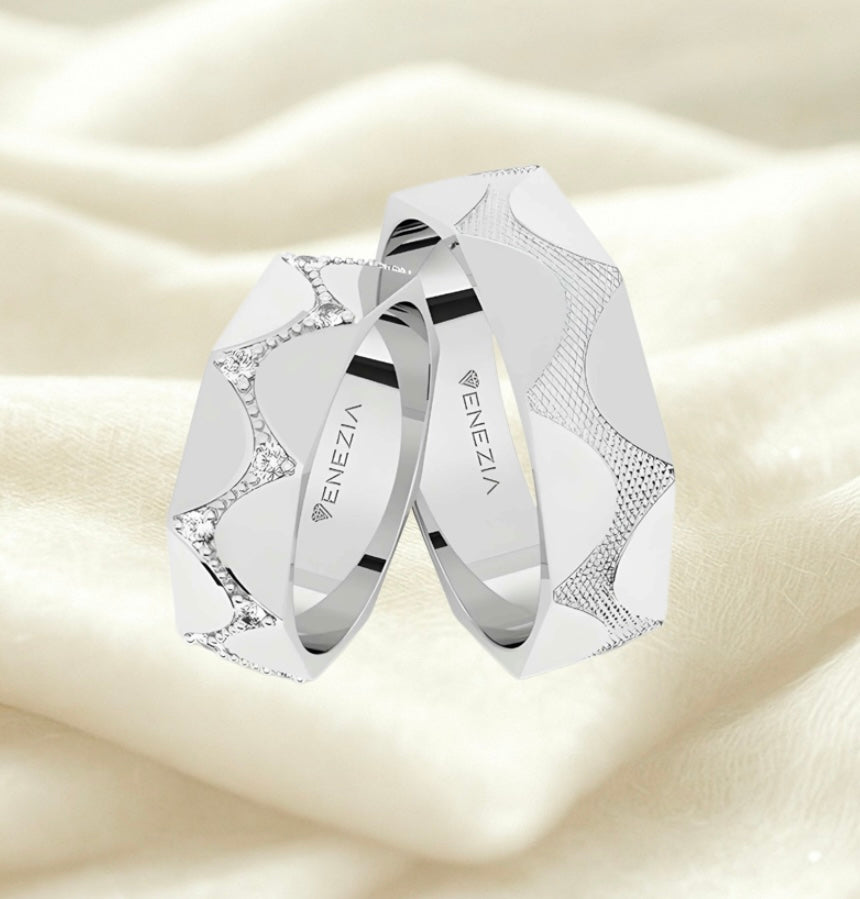 Argollas zit-zat con liso brillante, zircon suizo blanco
