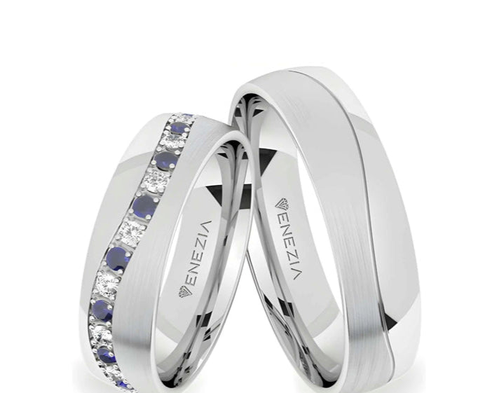 Argollas satinado y liso brillante zircon suizo azul y blanco