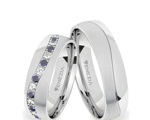 Argollas satinado y liso brillante zircon suizo azul y blanco