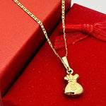 CONJUNTO DE CADENA DE HOMBRE ESCALERA PLANA CON DIJE BOLSA DE DINERO