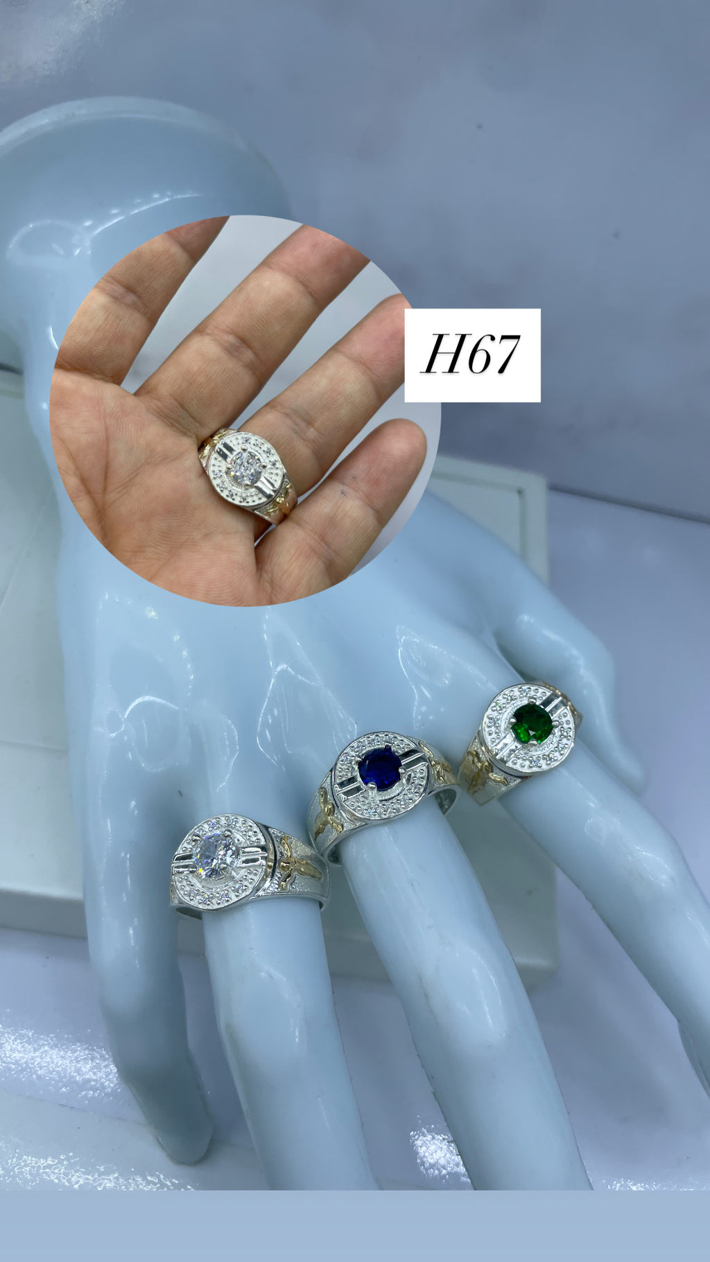 Anillo De Caballero Piedra Redonda Verde,Cristal,Azul Con Circones Ref 4272