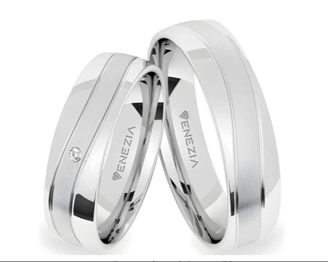 Argollas satinada y liso brillante zircon suizo blanco
