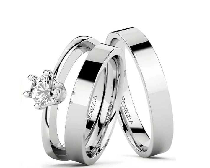 Set de argollas liso brillante con circon suizo blanco