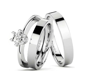 Set de argollas liso brillante con circon suizo blanco