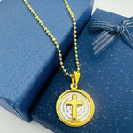 CONJUNTO DE CADENA DE HOMBRE MILITAR  CON DIJE CRUZ REDONDO