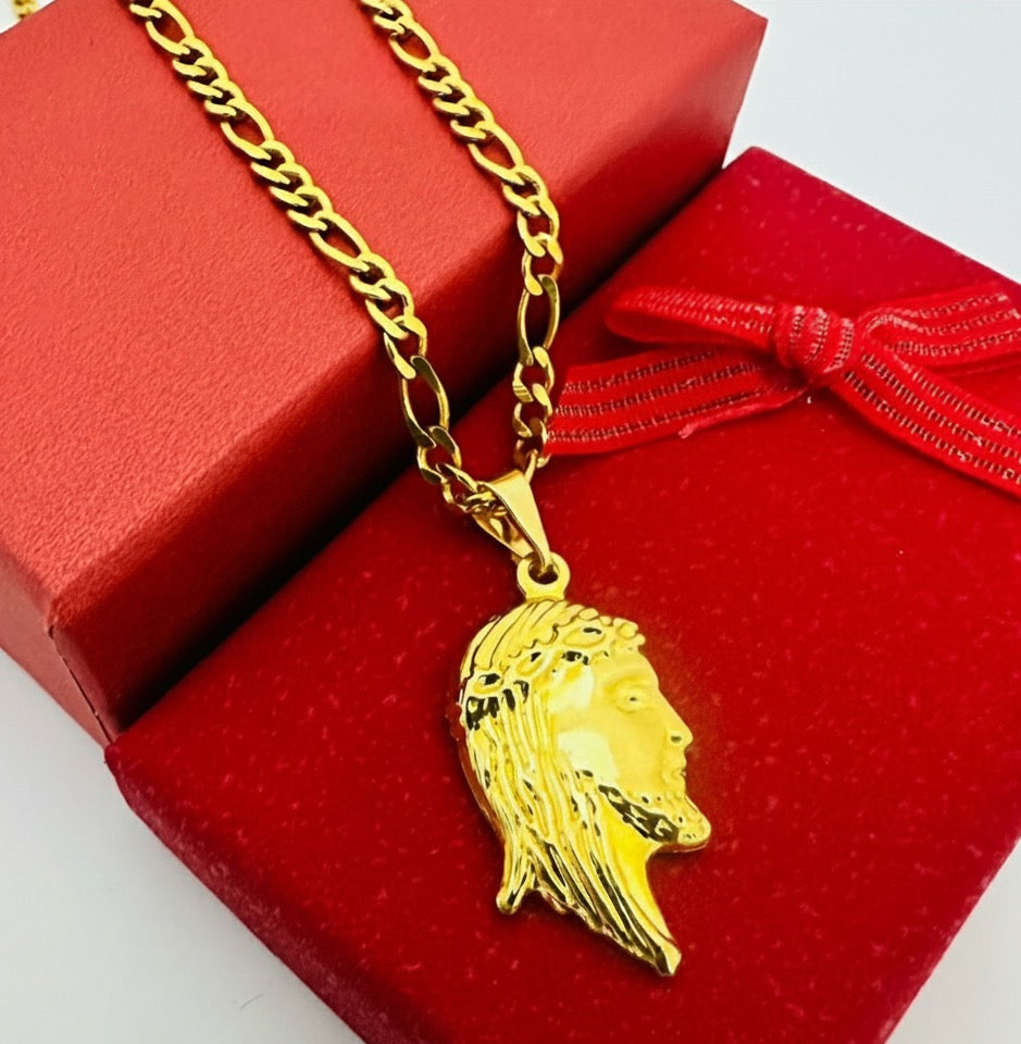 CONJUNTO DE CADENA DE HOMBRE CARTIER CON DIJE CARA DE CRISTO