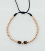Pulsera tejida oro rosa con balín #6 #4 #3 y neopreno doble cinta