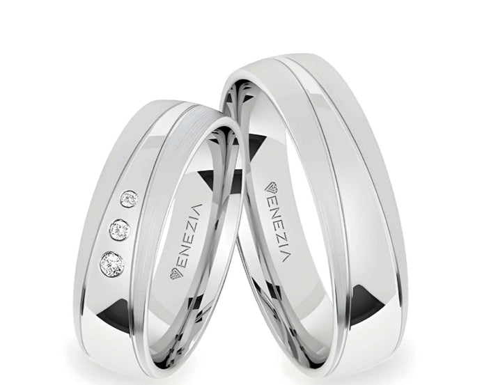 Argollas satinado y liso brillante zircon suizo blanco