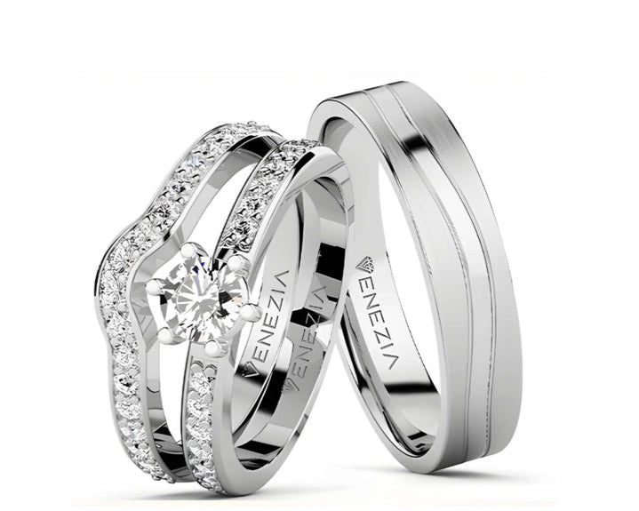 Set de argollas liso brillante ergonómico     Zircon suizo blanco