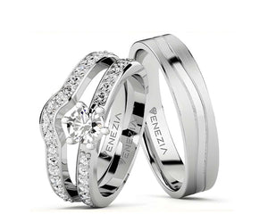 Set de argollas liso brillante ergonómico     Zircon suizo blanco
