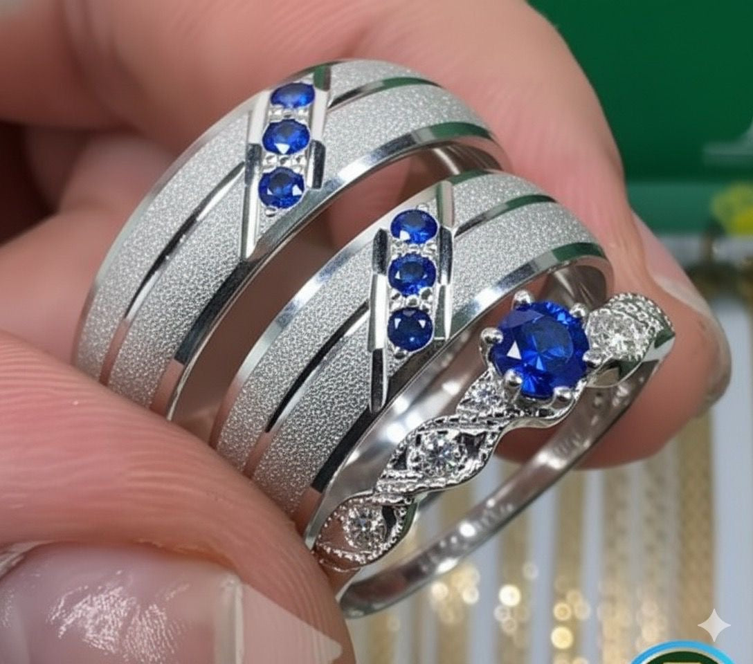 SET DE ARGOLLAS DE MATRIMONIO CON ANILLO DE COMPROMISO DIAMANTADO REF 5662