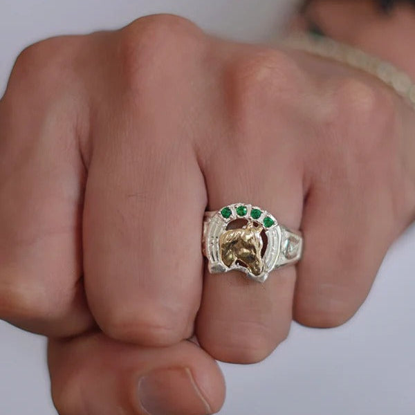 ANILLO HERRADURA DE CABALLO VERDE ESMERALDA