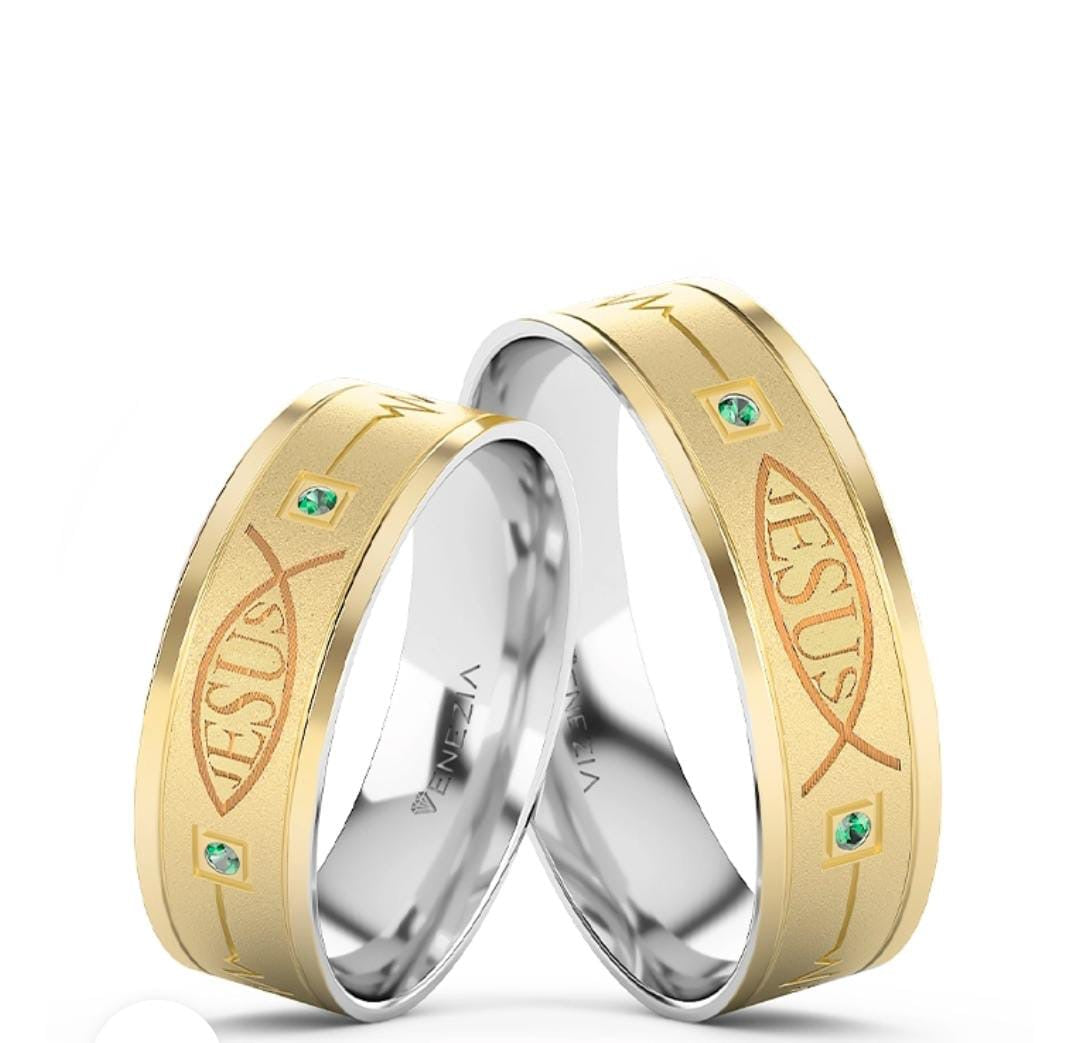 ARGOLLAS ORO 18K Y PLATA AMOR CON DIOS CIRCON VERDE 950 REF 6058