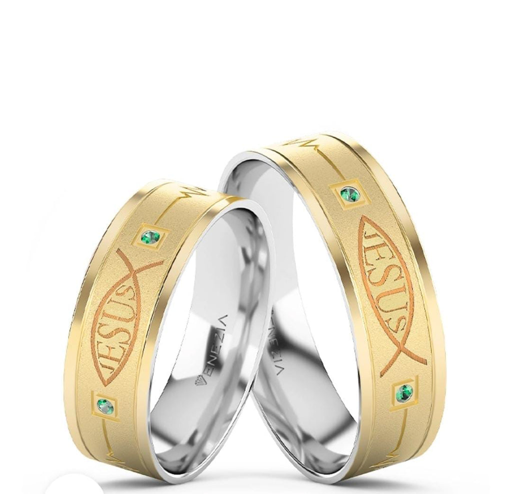 ARGOLLAS ORO 18K Y PLATA AMOR CON DIOS CIRCON VERDE 950 REF 6058