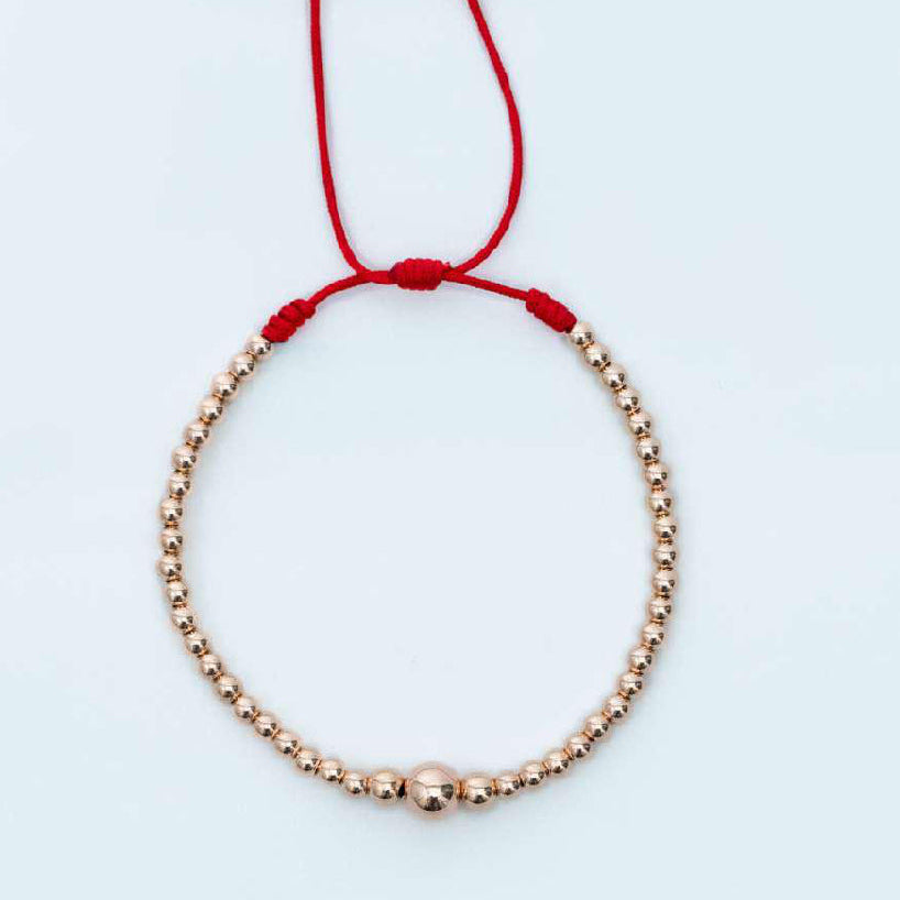 Pulsera tejida oro laminado rosa balín #8 #6 centro y #3