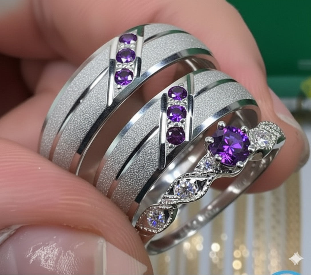 SET DE ARGOLLAS DE MATRIMONIO CON ANILLO DE COMPROMISO DIAMANTADO REF 5662