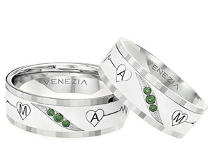 Argollas mate electrocardiograma superficial e iniciales zircon suizo verde esmeralda