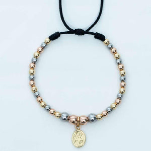 Pulseda tejida virgen milagrosa 3 oros balín #8 y #4