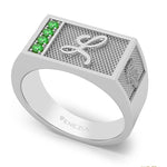 ANILLO EN PLATA 950 CON LETRA L PERSONALIZADA Y CIRCONES VERDES
