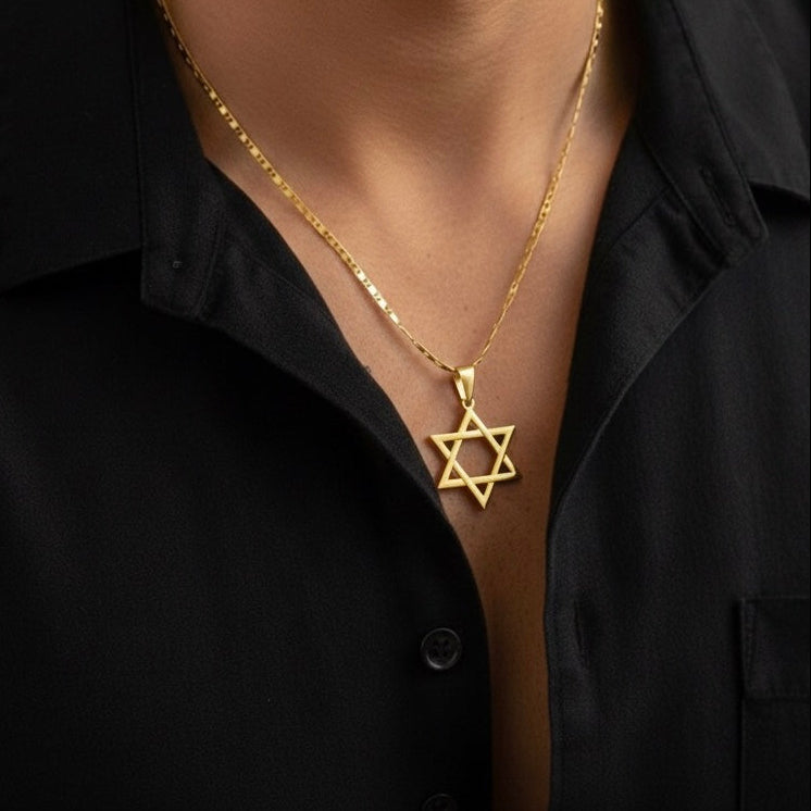 CONJUNTO DE CADENA DE HOMBRE ESCALERA  CON DIJE ESTRELLA