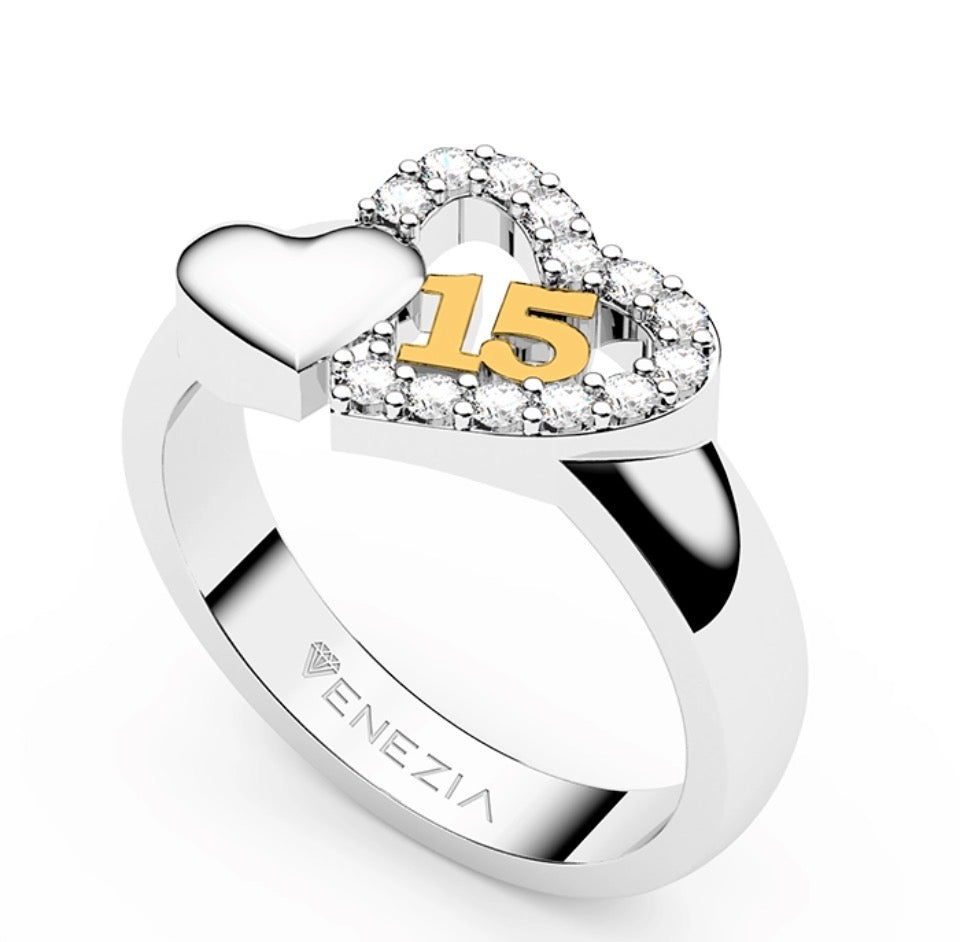 ANILLO DE 15 AÑOS  DOBLE AMOR DE 15 AÑOS REF 6648