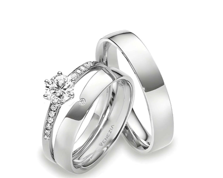 Set de argollas liso brillante con circon suizo blanco pequeño en la punta