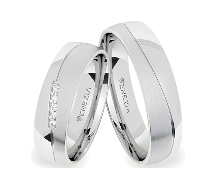 Argollas satinado y liso brillante zircon suizo blanco