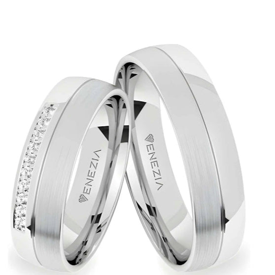 Argollas Satinado y liso brillante zircon suizo blanco