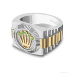 ANILLO PARA HOMBRE CON CORONA ROLEX EN ORO Y PLATA