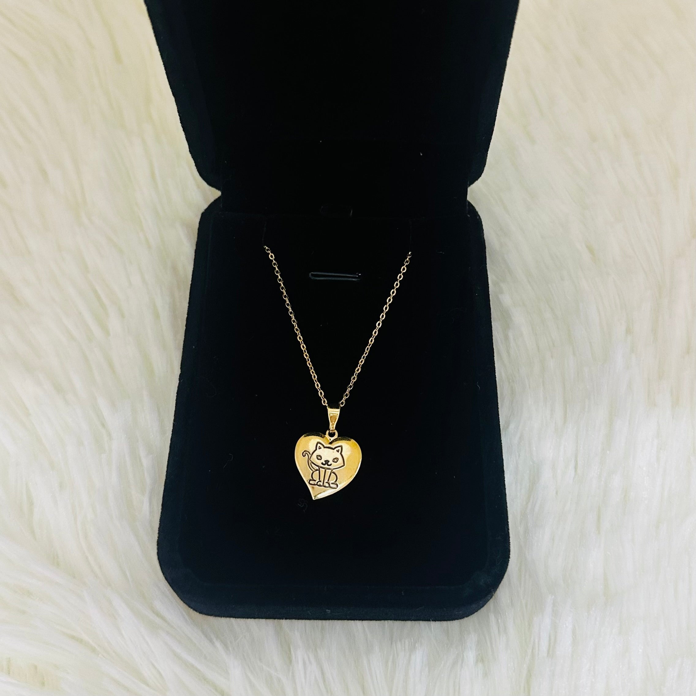 CADENA AROS 45CM CON DIJE CORAZÓN GATO