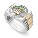 ANILLO PARA HOMBRE CON CORONA ROLEX EN ORO Y PLATA