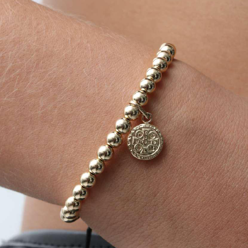 Pulsera tejida virgen de Guadalupe y san Benito con balin #6