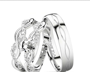 Set de argollas liso brillante con diseño en trenza circon suizo blanco