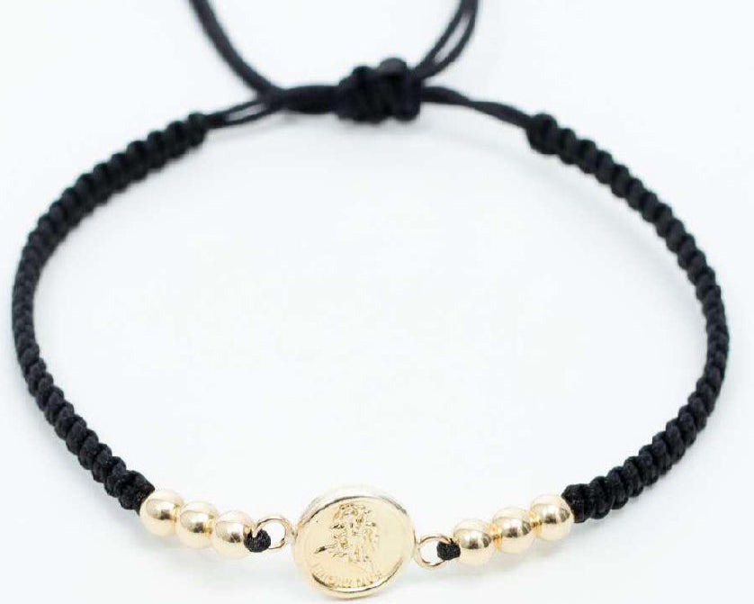 Pulsera tejida con balín liso #4 y dije san Miguel arcángel
