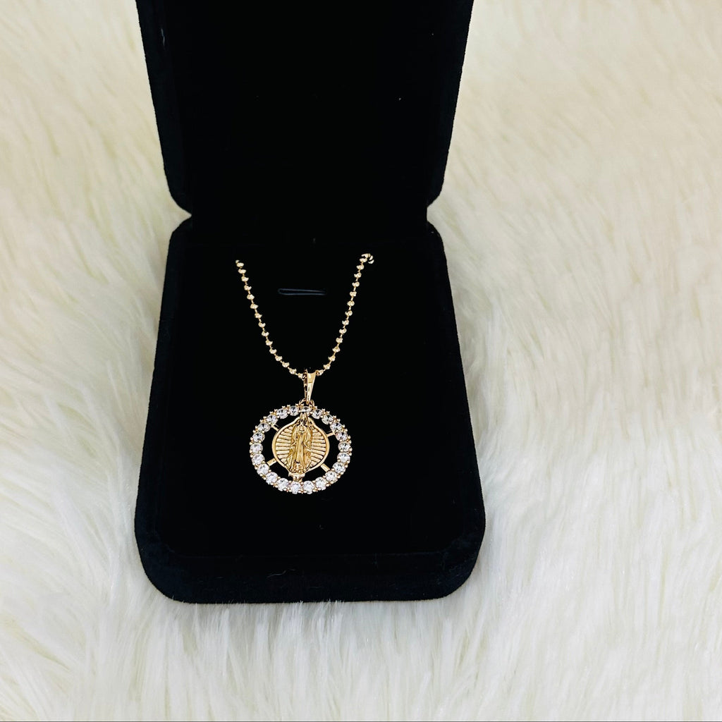 CADENA MILITAR XP DIAMANTADA 45CM CON DIJE MEDALLÓN CON CIRCONES VIRGEN DE GUADALUPE XP