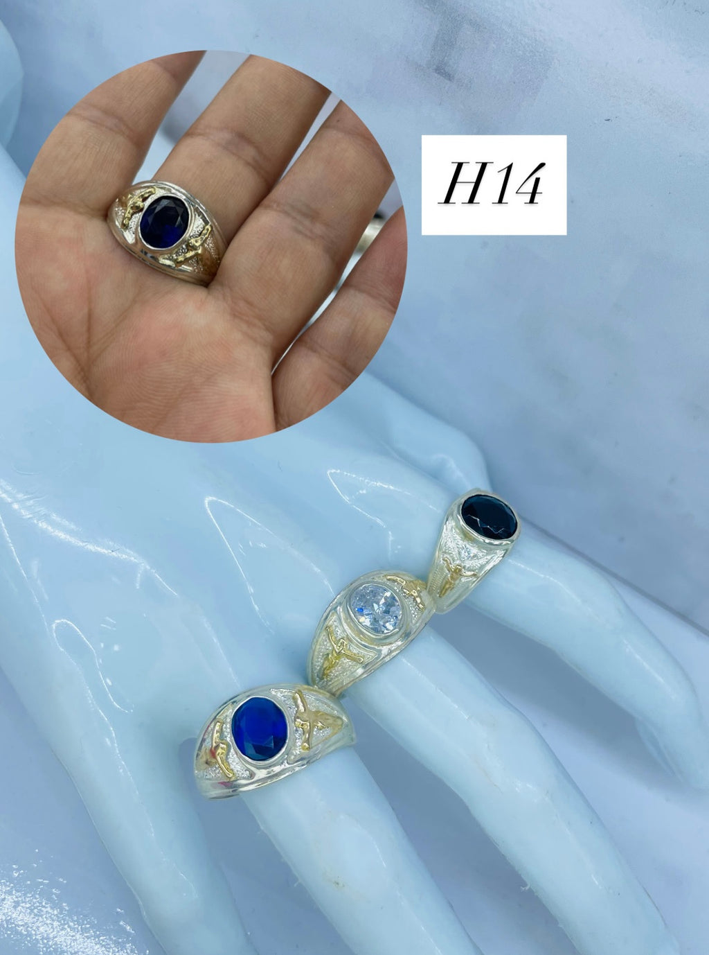 Anillo De Caballero Piedra Azul,Cristal,negra Ref 4272