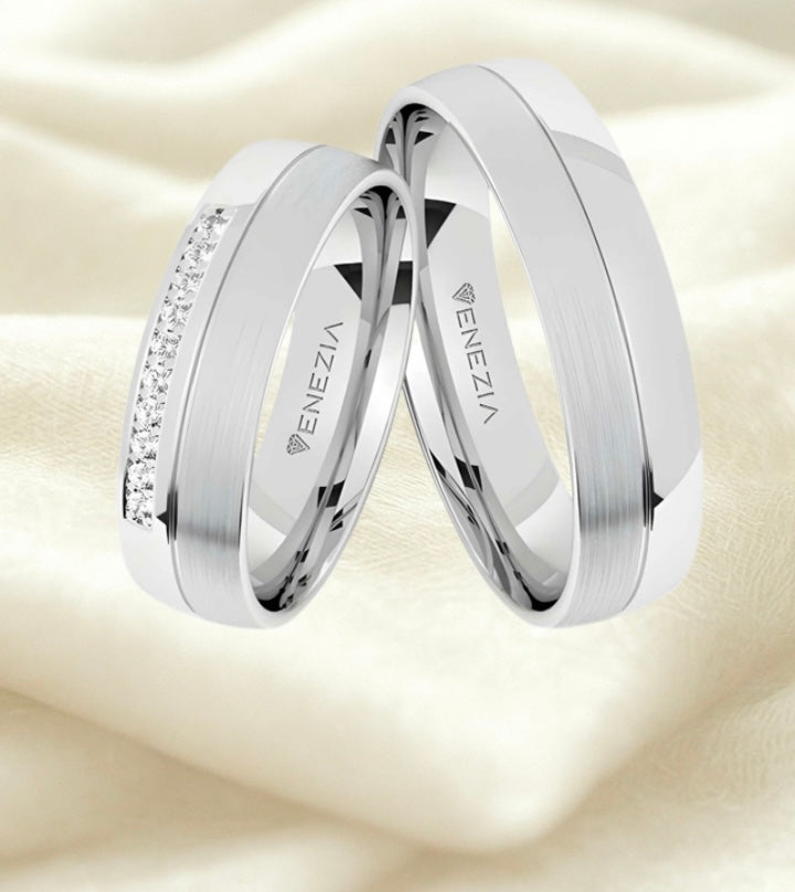 Argollas Satinado y liso brillante zircon suizo blanco