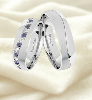 Argollas satinado y liso brillante zircon suizo azul y blanco