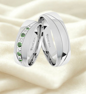 Argollas satinado y liso brillante zircon suizo verde Esmeralda y blanco