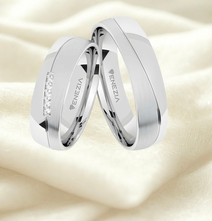 Argollas satinado y liso brillante zircon suizo blanco