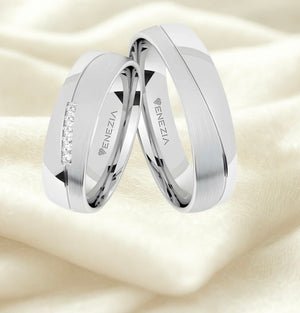 Argollas satinado y liso brillante zircon suizo blanco
