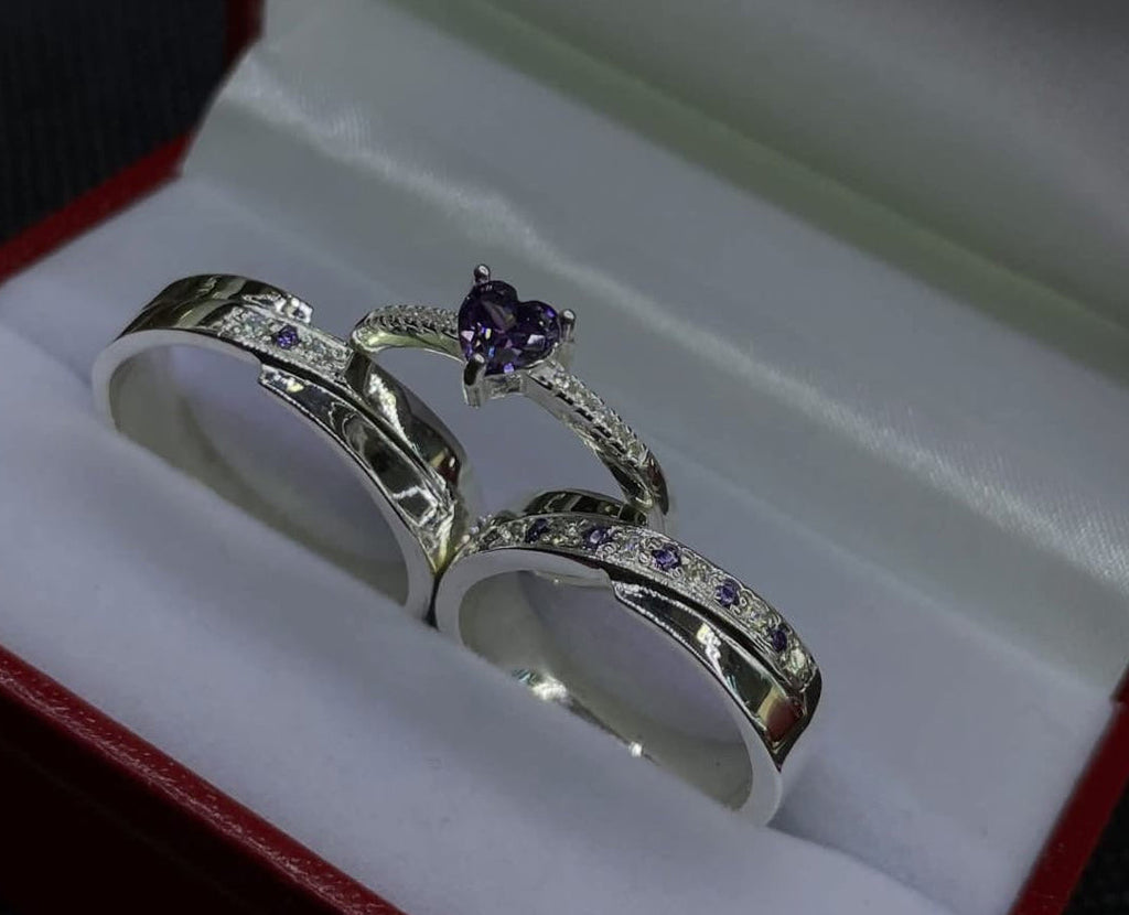 SET DE ARGOLLAS DE MATRIMONIO CON ANILLO DE COMPROMISO SUEÑO AMATISTA REF 5667