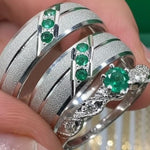 SET DE ARGOLLAS DE MATRIMONIO CON ANILLO DE COMPROMISO DIAMANTADO REF 5662